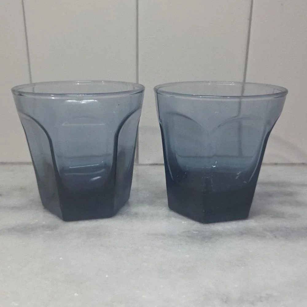 Anchor Hocking Courtney‎ Dark Blue Rocks Glasses, Set of 2, VTG Lowball Tumblers